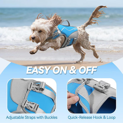 Neoprene Dog Life Vest for Swimming and Boating - Buoyant and Comfortable Jacket with Handle for Puppies, Size XS, Cyra Blue
