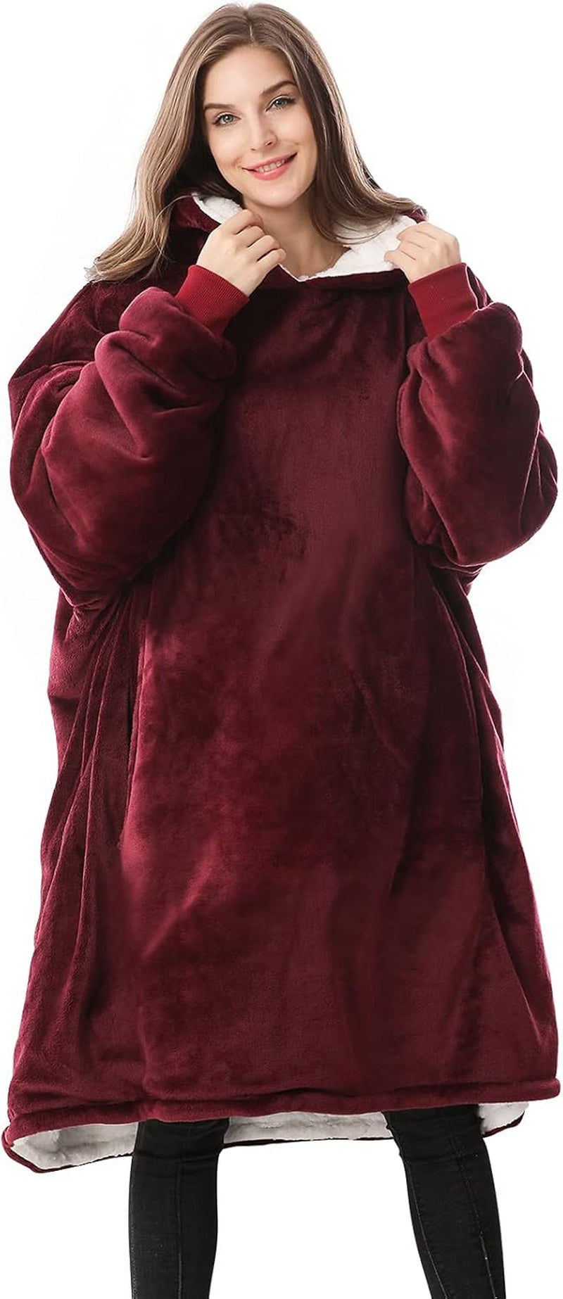 Oversized Sherpa Wearable Blanket Hoodie - Ultra Cozy and Warm Sweatshirt for Adults