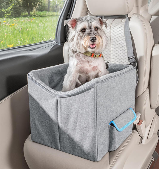 Elevated Dog Car Seat for Small Pets - Adjustable Booster Seat and Travel Carrier Bed with Straps