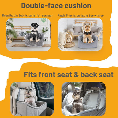 Elevated Dog Car Seat for Small Pets - Adjustable Booster Seat and Travel Carrier Bed with Straps