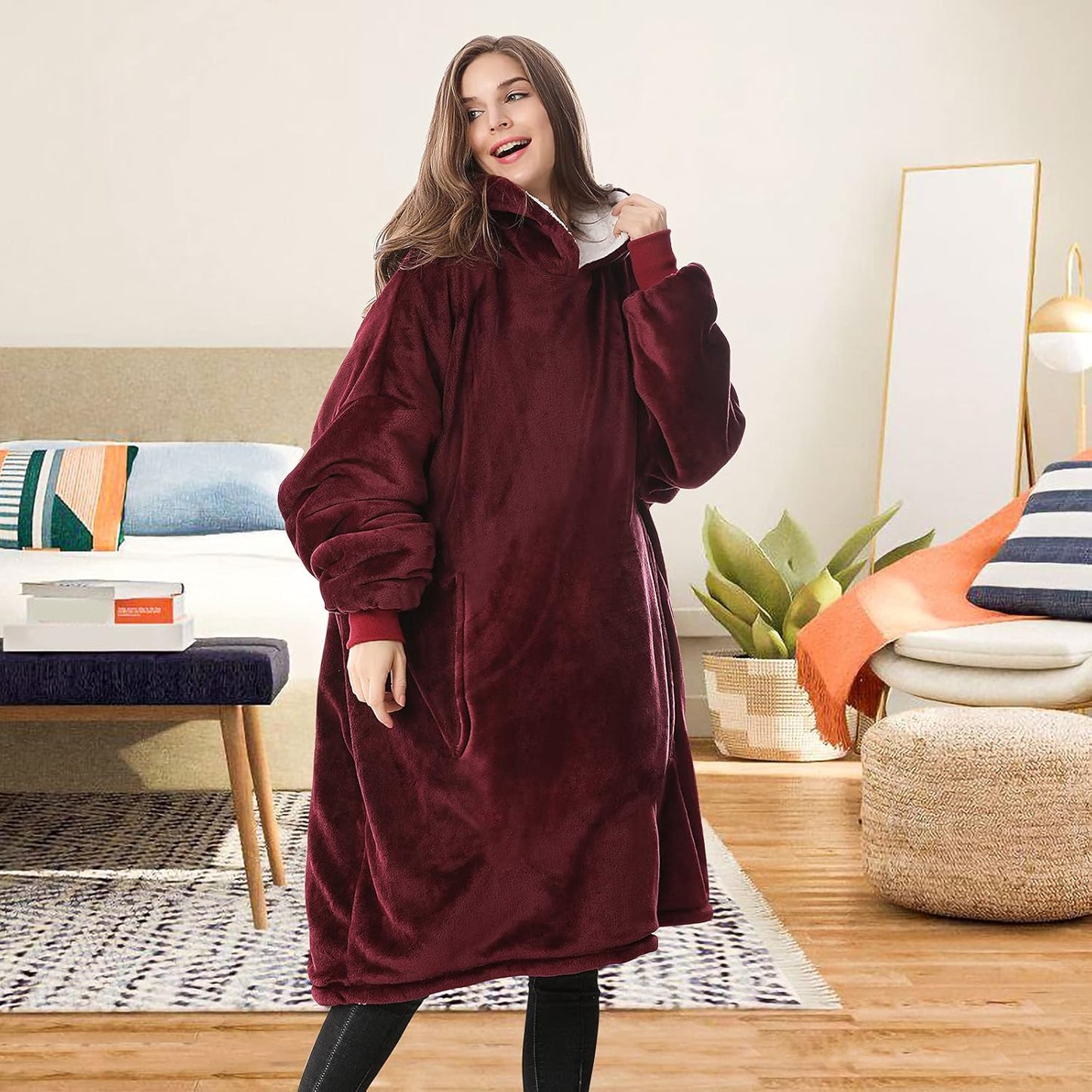 Oversized Sherpa Wearable Blanket Hoodie - Ultra Cozy and Warm Sweatshirt for Adults