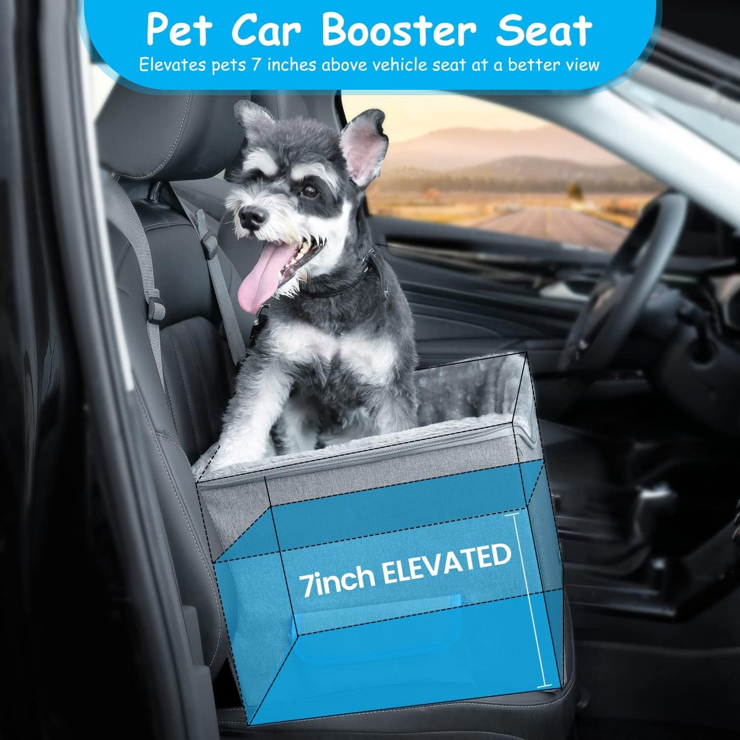 Elevated Dog Car Seat for Small Pets - Adjustable Booster Seat and Travel Carrier Bed with Straps