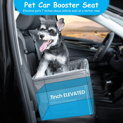 Elevated Dog Car Seat for Small Pets - Adjustable Booster Seat and Travel Carrier Bed with Straps