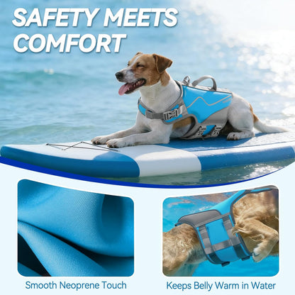 Neoprene Dog Life Vest for Swimming and Boating - Buoyant and Comfortable Jacket with Handle for Puppies, Size XS, Cyra Blue