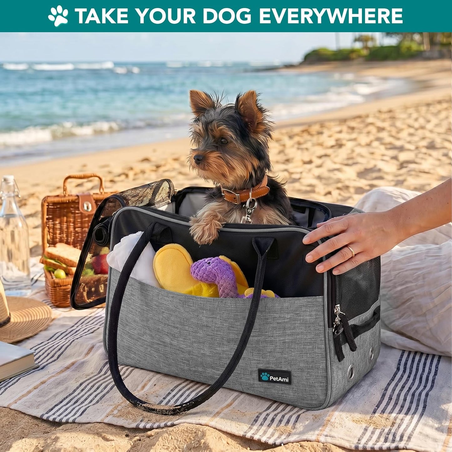 Soft-Sided Dog Purse Carrier for Small Dogs - Airline Approved, Ventilated Pet Bag with Pockets and Sherpa Bed, Max Weight 12 lbs, Gray