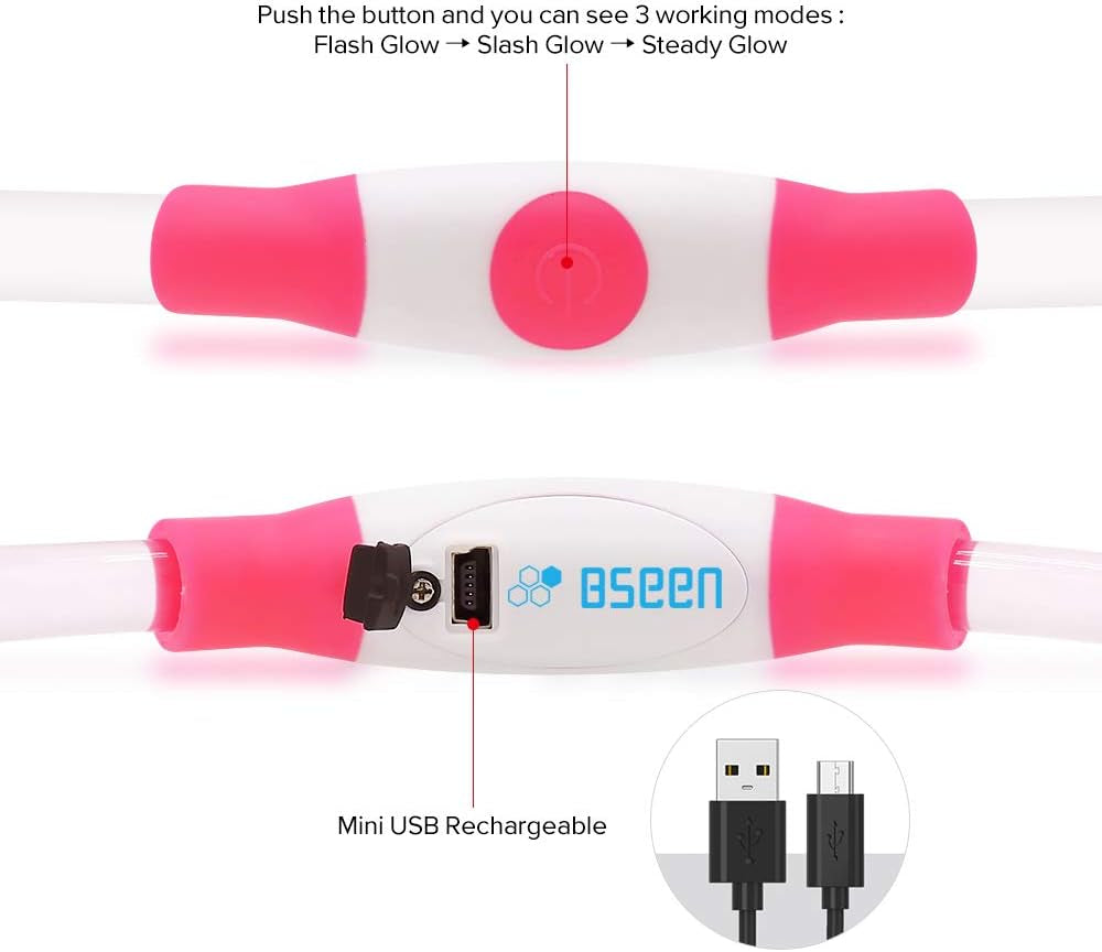 USB Rechargeable LED Dog Collar for Enhanced Night Safety - Stylish Glowing Collar for Small, Medium, and Large Dogs (Candy Pink)