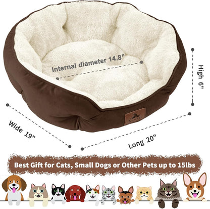 Premium 20-Inch Small Dog and Cat Bed, Extra Soft, Machine Washable, Anti-Slip and Water-Resistant Oxford Base, Brown