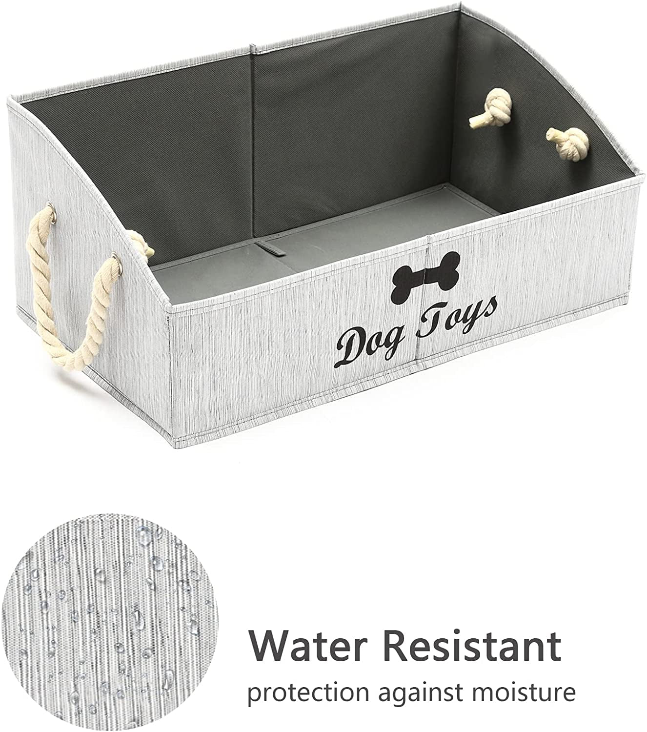 Large Dog Toy Storage Bins - Foldable Fabric Trapezoid Organizers with Woven Rope Handles, Collapsible Baskets for Shelving, Dog Apparel (Gray)