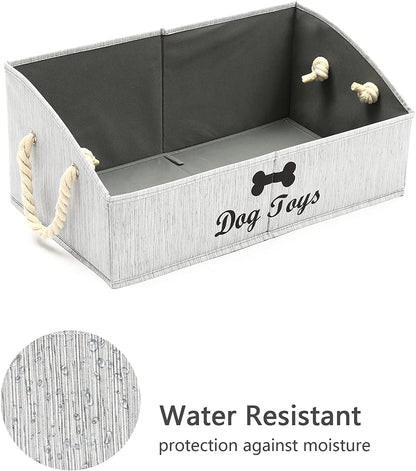 Large Dog Toy Storage Bins - Foldable Fabric Trapezoid Organizers with Woven Rope Handles, Collapsible Baskets for Shelving, Dog Apparel (Gray)