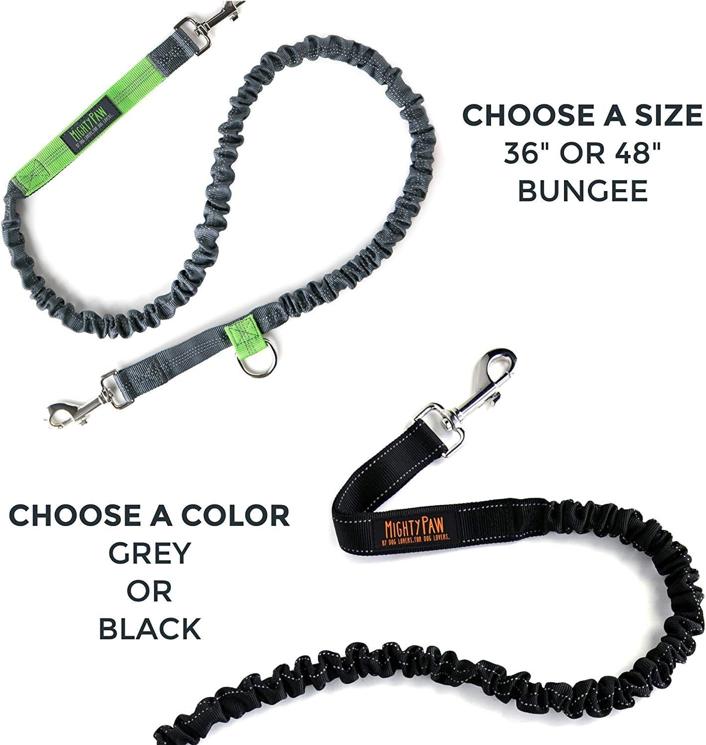 Hands-Free Bungee Dog Leash for Walking and Running - Adjustable Waist Belt (36" - 48") for Large, Medium & Small Breeds, Supports Up to 150 lbs - Black