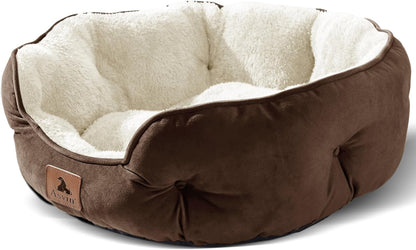 Premium 20-Inch Small Dog and Cat Bed, Extra Soft, Machine Washable, Anti-Slip and Water-Resistant Oxford Base, Brown