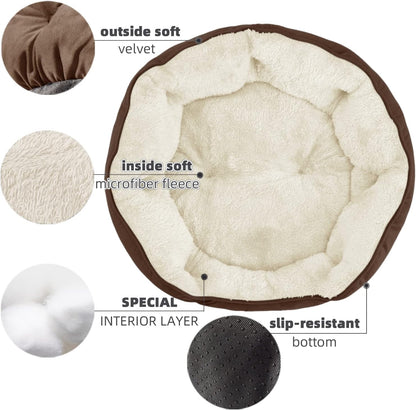 Premium 20-Inch Small Dog and Cat Bed, Extra Soft, Machine Washable, Anti-Slip and Water-Resistant Oxford Base, Brown