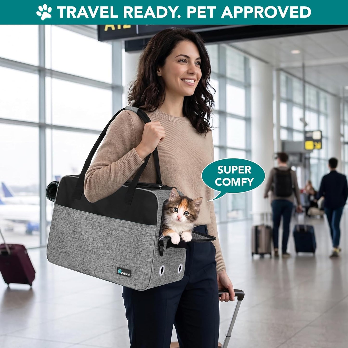 Soft-Sided Dog Purse Carrier for Small Dogs - Airline Approved, Ventilated Pet Bag with Pockets and Sherpa Bed, Max Weight 12 lbs, Gray