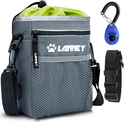 Dog Treat Pouch with Versatile Carrying Options - Includes Clicker, Shoulder Strap, Adjustable Belt, Poop Bag Dispenser, and Convenient Storage for Kibble and Pet Toys