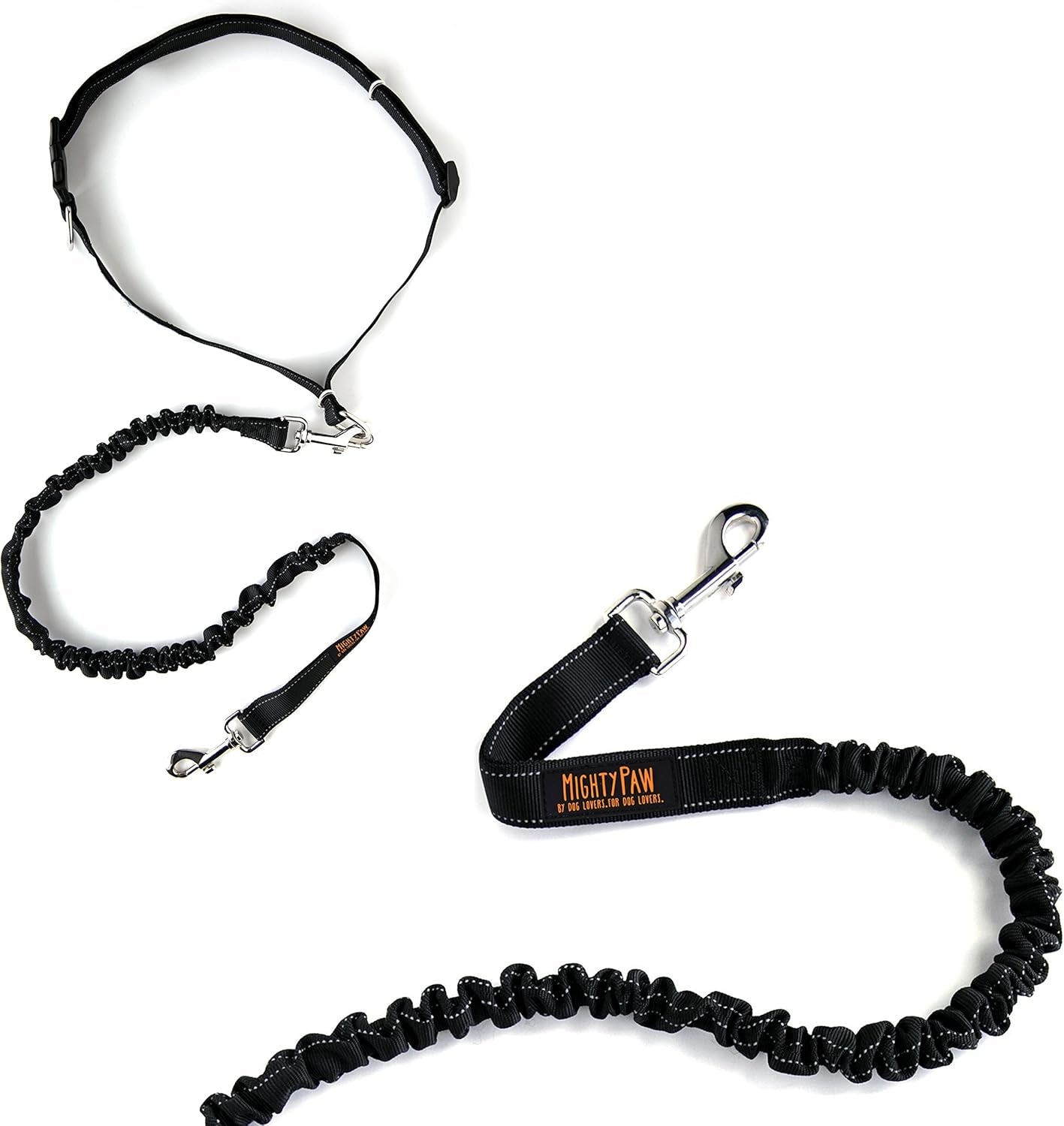 Hands-Free Bungee Dog Leash for Walking and Running - Adjustable Waist Belt (36" - 48") for Large, Medium & Small Breeds, Supports Up to 150 lbs - Black