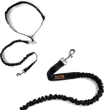 Hands-Free Bungee Dog Leash for Walking and Running - Adjustable Waist Belt (36" - 48") for Large, Medium & Small Breeds, Supports Up to 150 lbs - Black