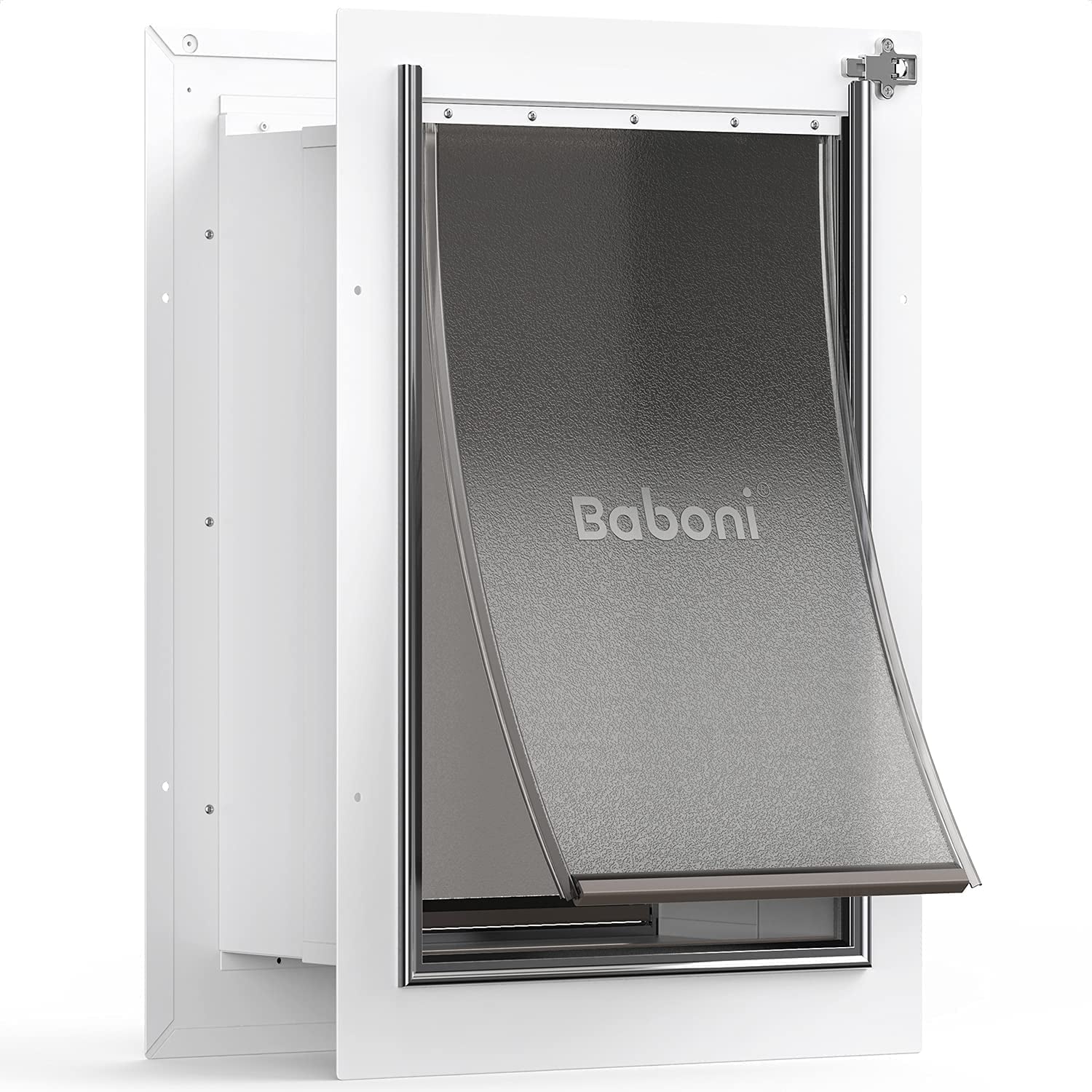 Large Pet Door for Wall Installation, Featuring Steel Frame, Telescoping Tunnel, Aluminum Lock, and Double Flap Design for Dogs and Cats (Up to 100 lbs) - Durable and Strong