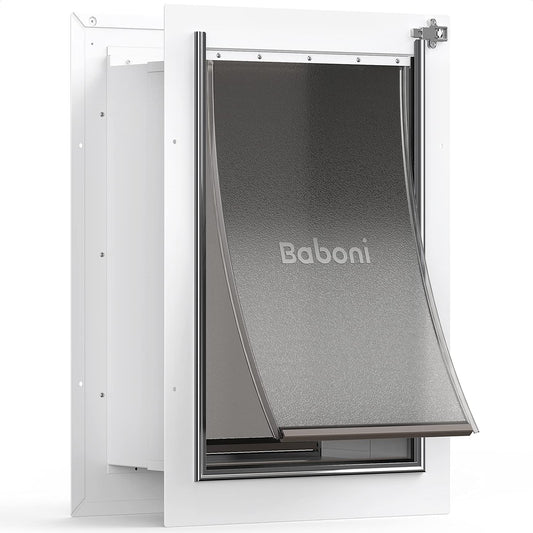 Large Pet Door for Wall Installation, Featuring Steel Frame, Telescoping Tunnel, Aluminum Lock, and Double Flap Design for Dogs and Cats (Up to 100 lbs) - Durable and Strong