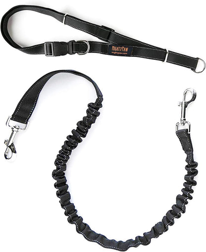 Hands-Free Bungee Dog Leash for Walking and Running - Adjustable Waist Belt (36" - 48") for Large, Medium & Small Breeds, Supports Up to 150 lbs - Black