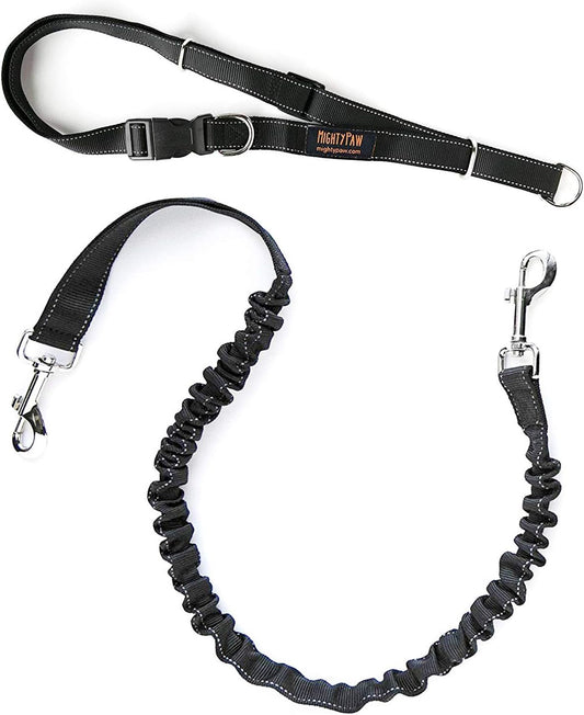 Hands-Free Bungee Dog Leash for Walking and Running - Adjustable Waist Belt (36" - 48") for Large, Medium & Small Breeds, Supports Up to 150 lbs - Black