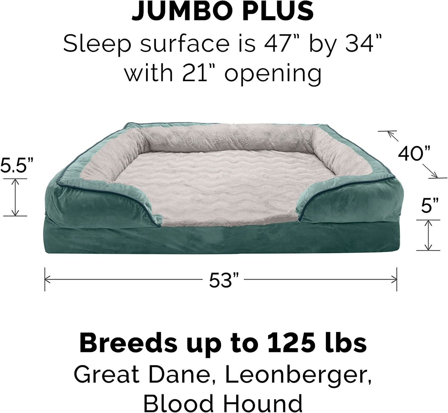 Replacement Dog Bed Cover - Plush Velvet Sofa-Style, Machine Washable, Celadon Green, Jumbo Plus (XX-Large)