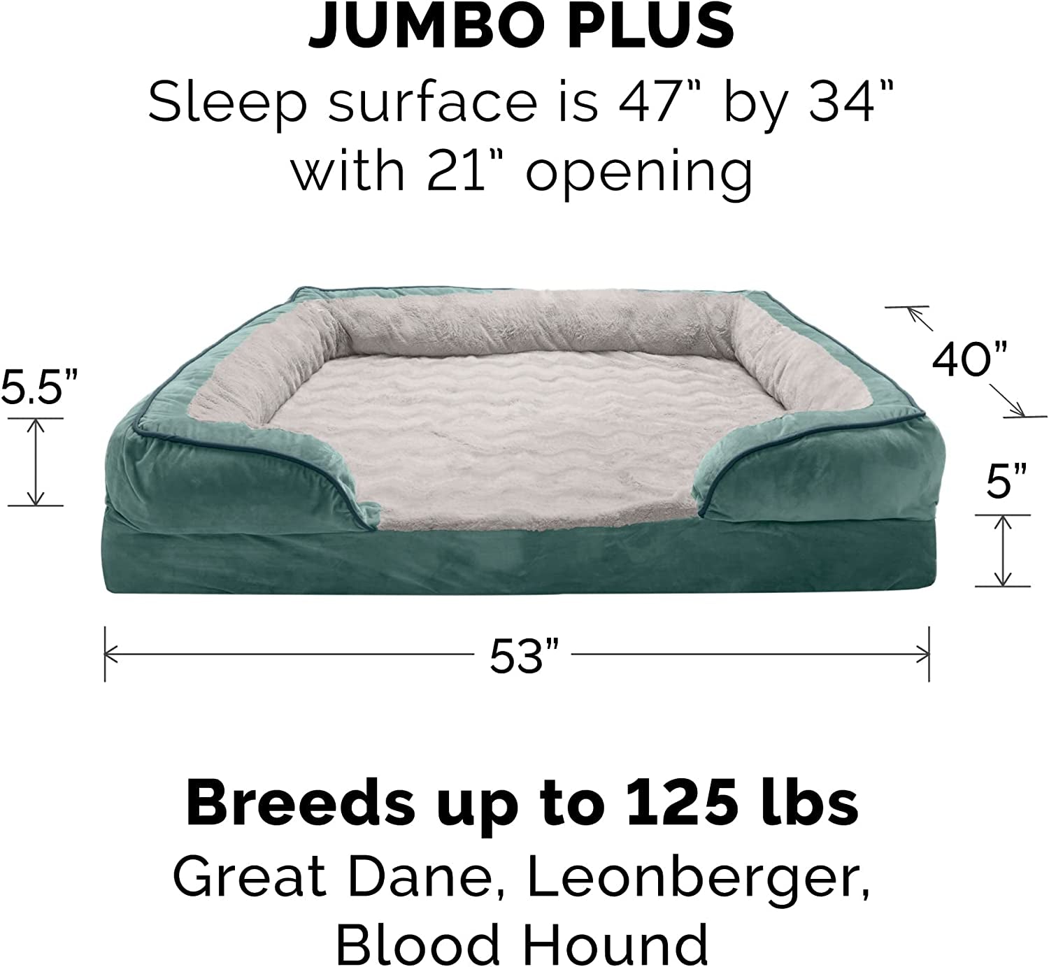 Replacement Dog Bed Cover - Plush Velvet Sofa-Style, Machine Washable, Celadon Green, Jumbo Plus (XX-Large)