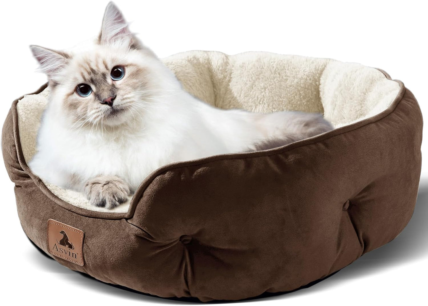 Premium 20-Inch Small Dog and Cat Bed, Extra Soft, Machine Washable, Anti-Slip and Water-Resistant Oxford Base, Brown
