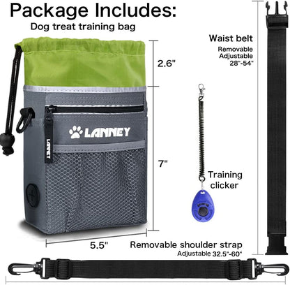Dog Treat Pouch with Versatile Carrying Options - Includes Clicker, Shoulder Strap, Adjustable Belt, Poop Bag Dispenser, and Convenient Storage for Kibble and Pet Toys