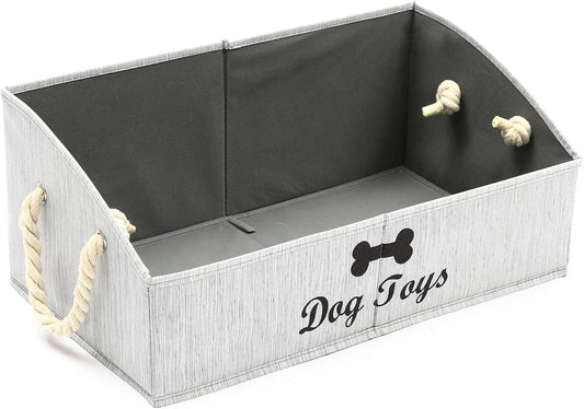 Large Dog Toy Storage Bins - Foldable Fabric Trapezoid Organizers with Woven Rope Handles, Collapsible Baskets for Shelving, Dog Apparel (Gray)