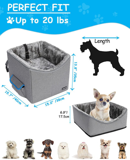 Elevated Dog Car Seat for Small Pets - Adjustable Booster Seat and Travel Carrier Bed with Straps