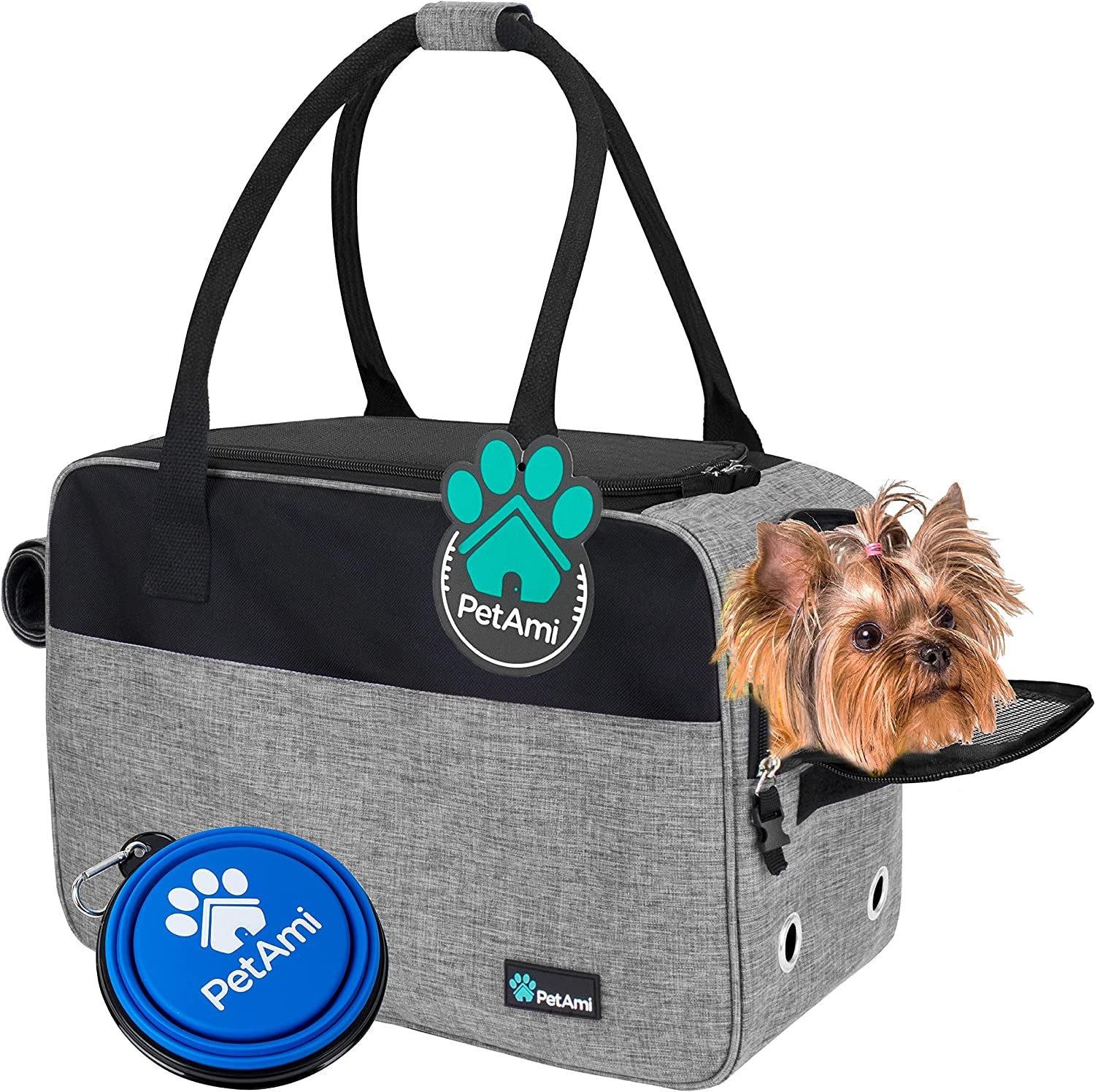 Soft-Sided Dog Purse Carrier for Small Dogs - Airline Approved, Ventilated Pet Bag with Pockets and Sherpa Bed, Max Weight 12 lbs, Gray