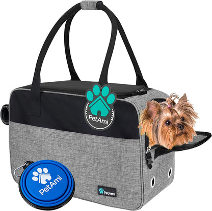 Soft-Sided Dog Purse Carrier for Small Dogs - Airline Approved, Ventilated Pet Bag with Pockets and Sherpa Bed, Max Weight 12 lbs, Gray