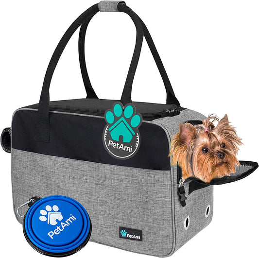 Soft-Sided Dog Purse Carrier for Small Dogs - Airline Approved, Ventilated Pet Bag with Pockets and Sherpa Bed, Max Weight 12 lbs, Gray