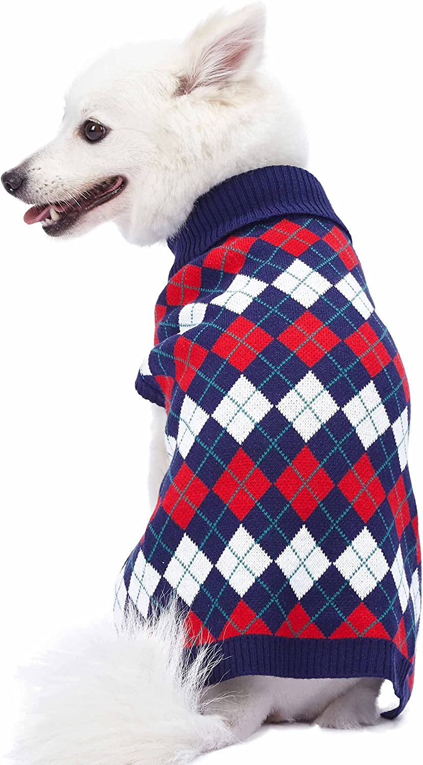 Navy Blue Argyle Pattern Dog Sweater, 10" Back Length, Single Pack