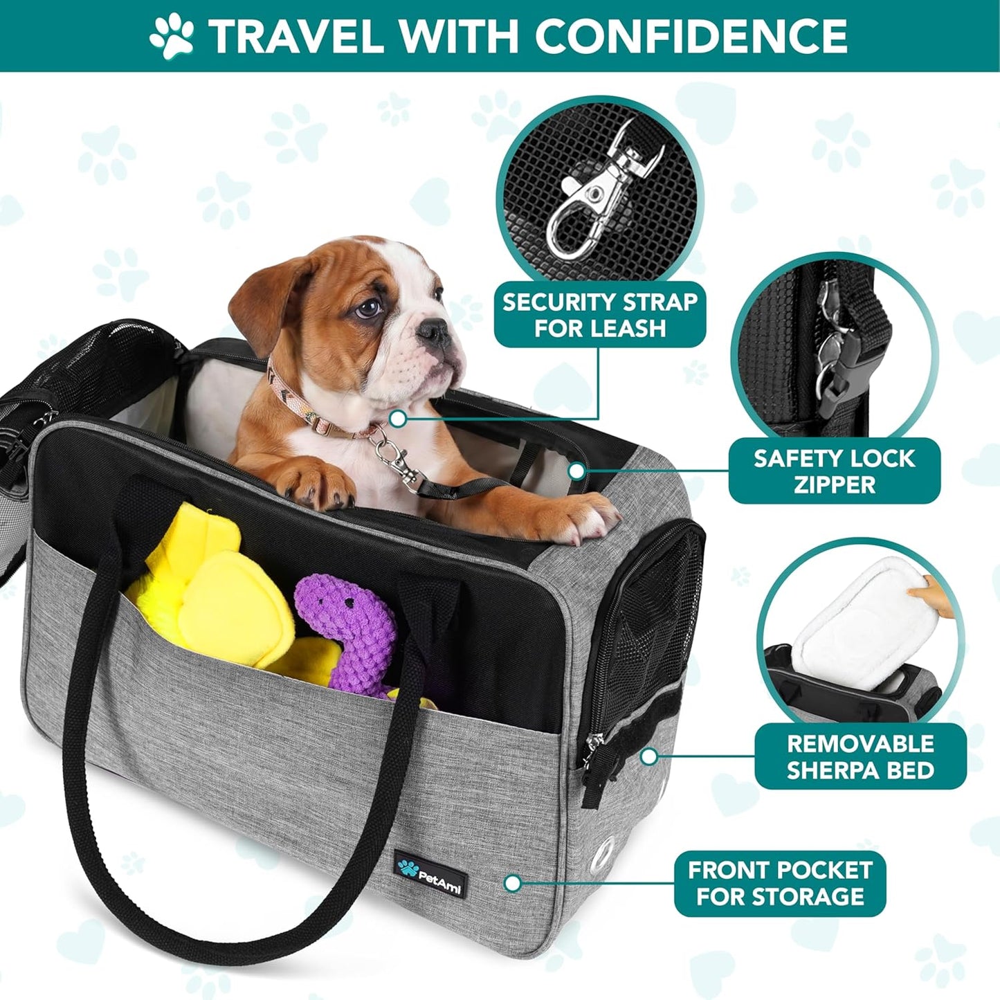 Soft-Sided Dog Purse Carrier for Small Dogs - Airline Approved, Ventilated Pet Bag with Pockets and Sherpa Bed, Max Weight 12 lbs, Gray