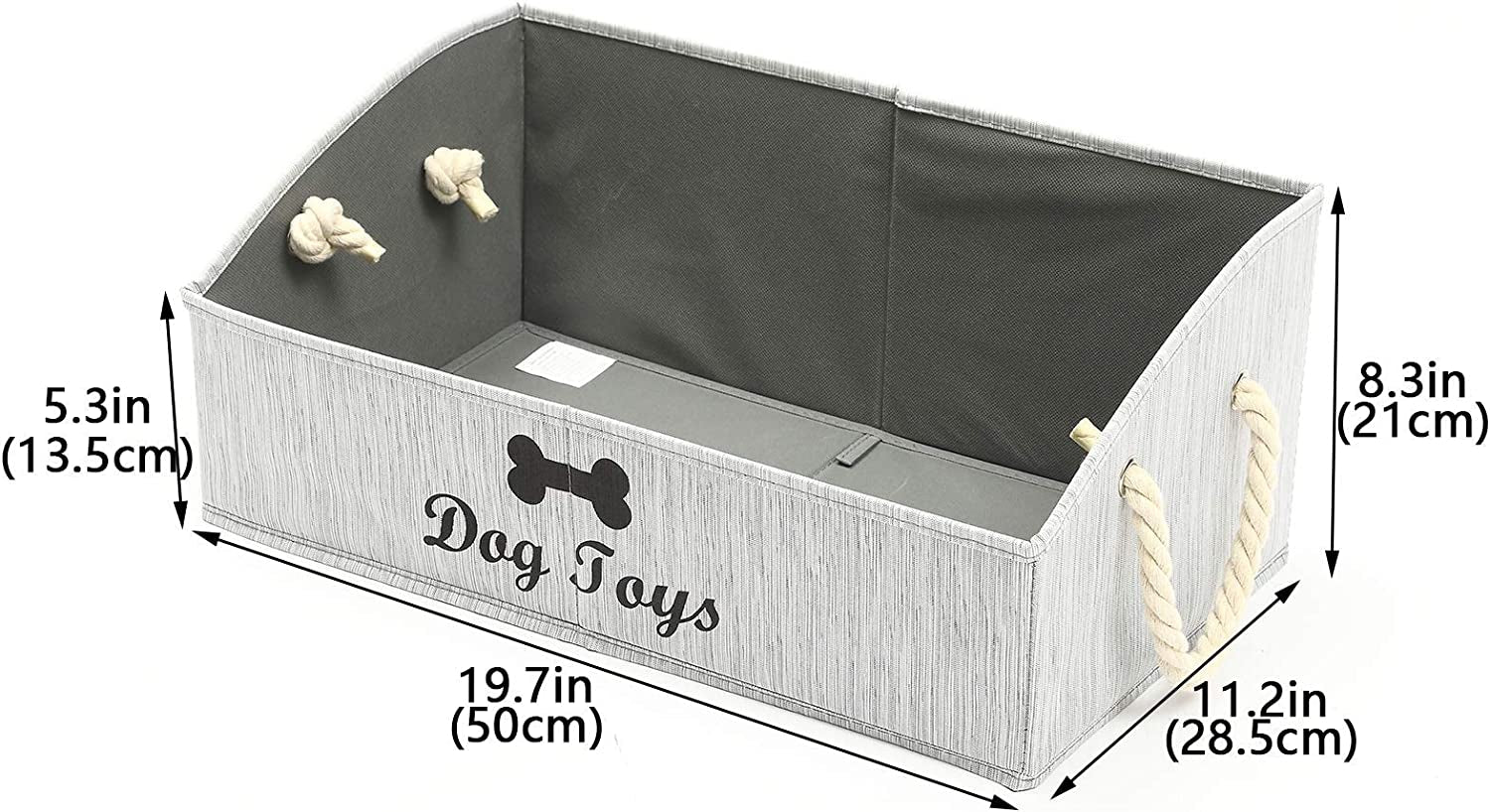 Large Dog Toy Storage Bins - Foldable Fabric Trapezoid Organizers with Woven Rope Handles, Collapsible Baskets for Shelving, Dog Apparel (Gray)