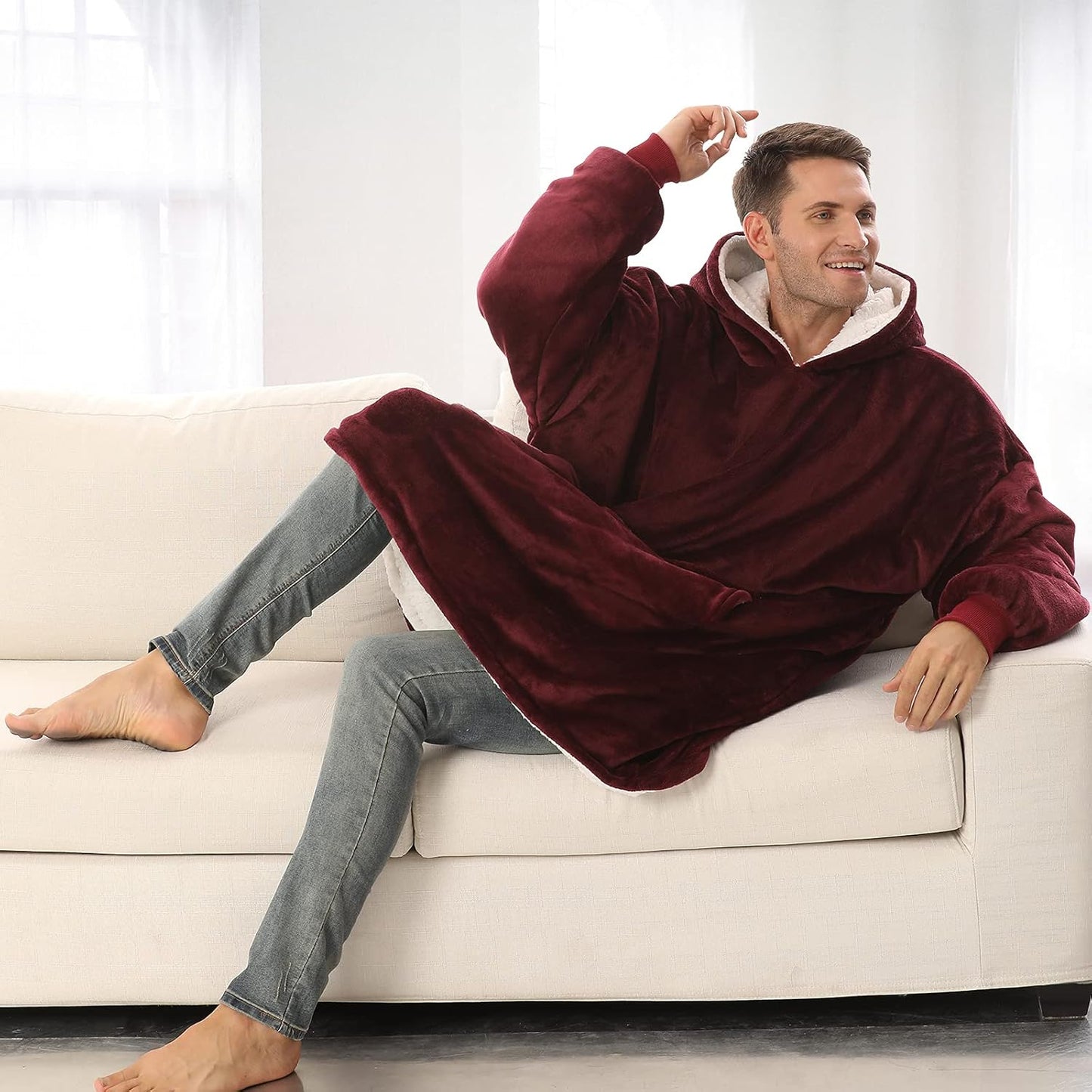 Oversized Sherpa Wearable Blanket Hoodie - Ultra Cozy and Warm Sweatshirt for Adults