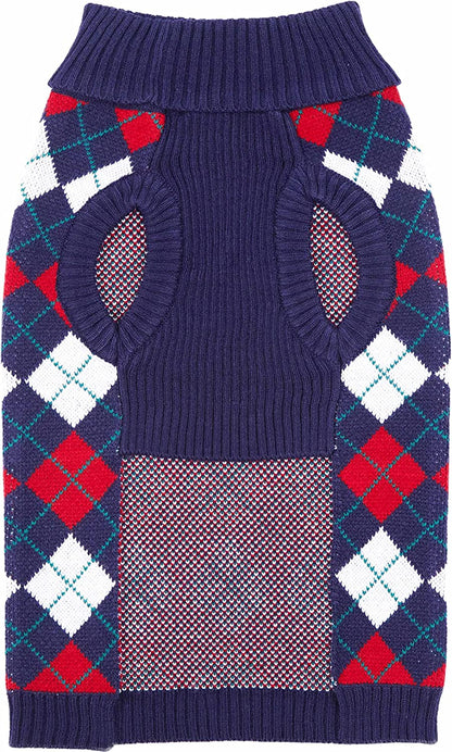 Navy Blue Argyle Pattern Dog Sweater, 10" Back Length, Single Pack
