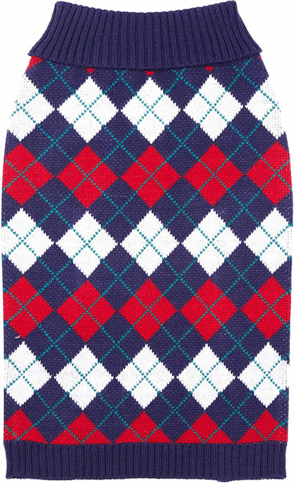 Navy Blue Argyle Pattern Dog Sweater, 10" Back Length, Single Pack