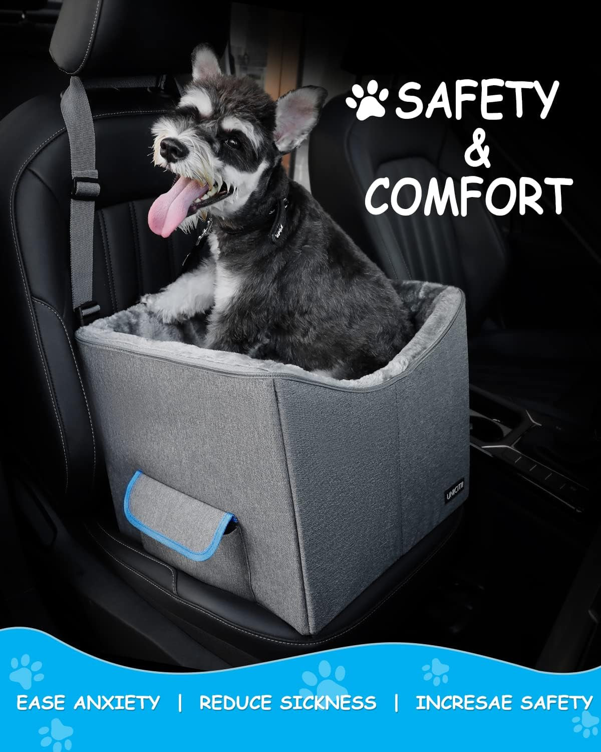 Elevated Dog Car Seat for Small Pets - Adjustable Booster Seat and Travel Carrier Bed with Straps