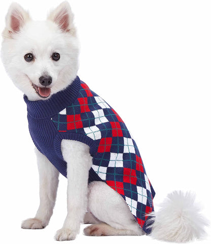 Navy Blue Argyle Pattern Dog Sweater, 10" Back Length, Single Pack