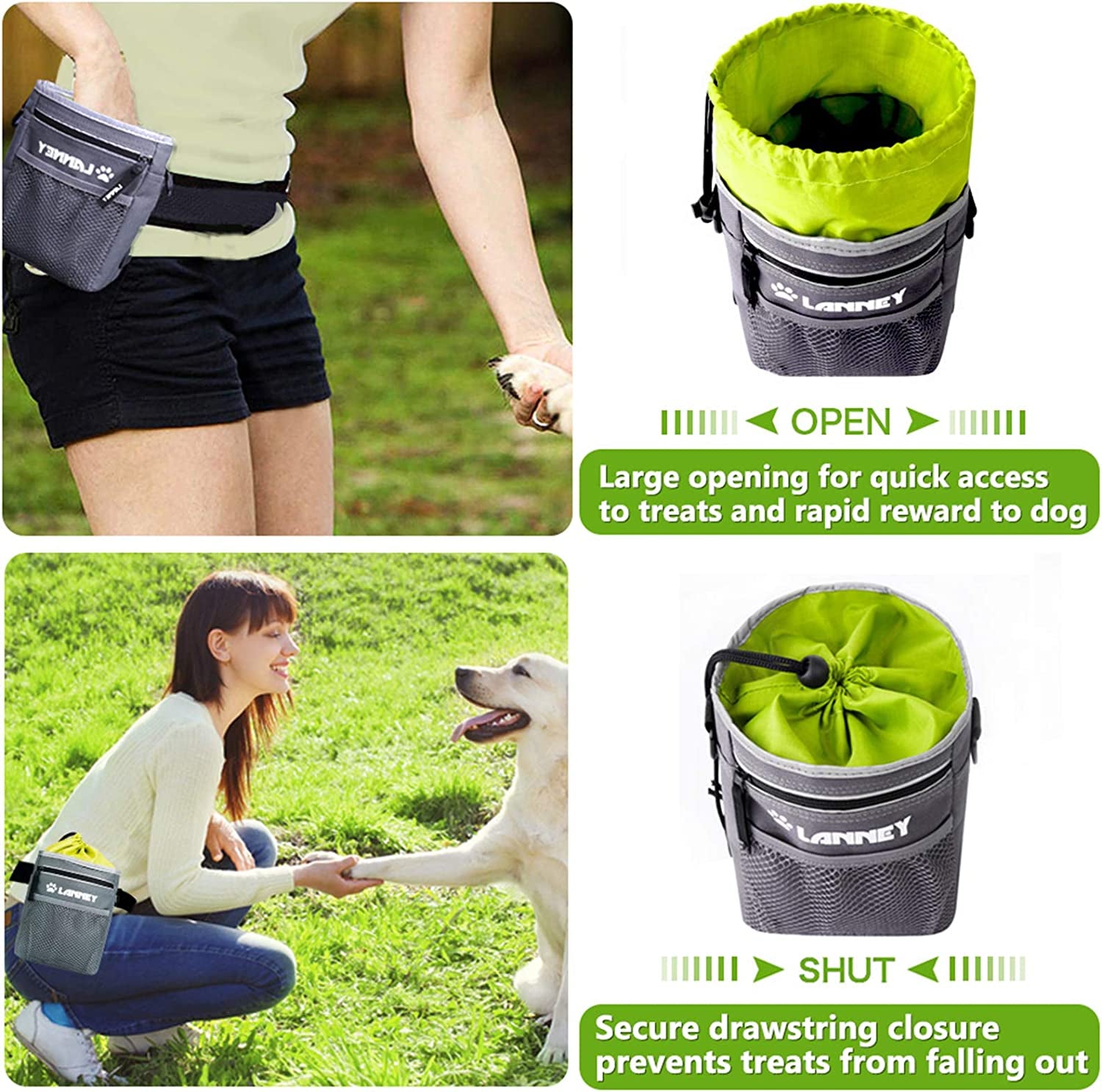 Dog Treat Pouch with Versatile Carrying Options - Includes Clicker, Shoulder Strap, Adjustable Belt, Poop Bag Dispenser, and Convenient Storage for Kibble and Pet Toys