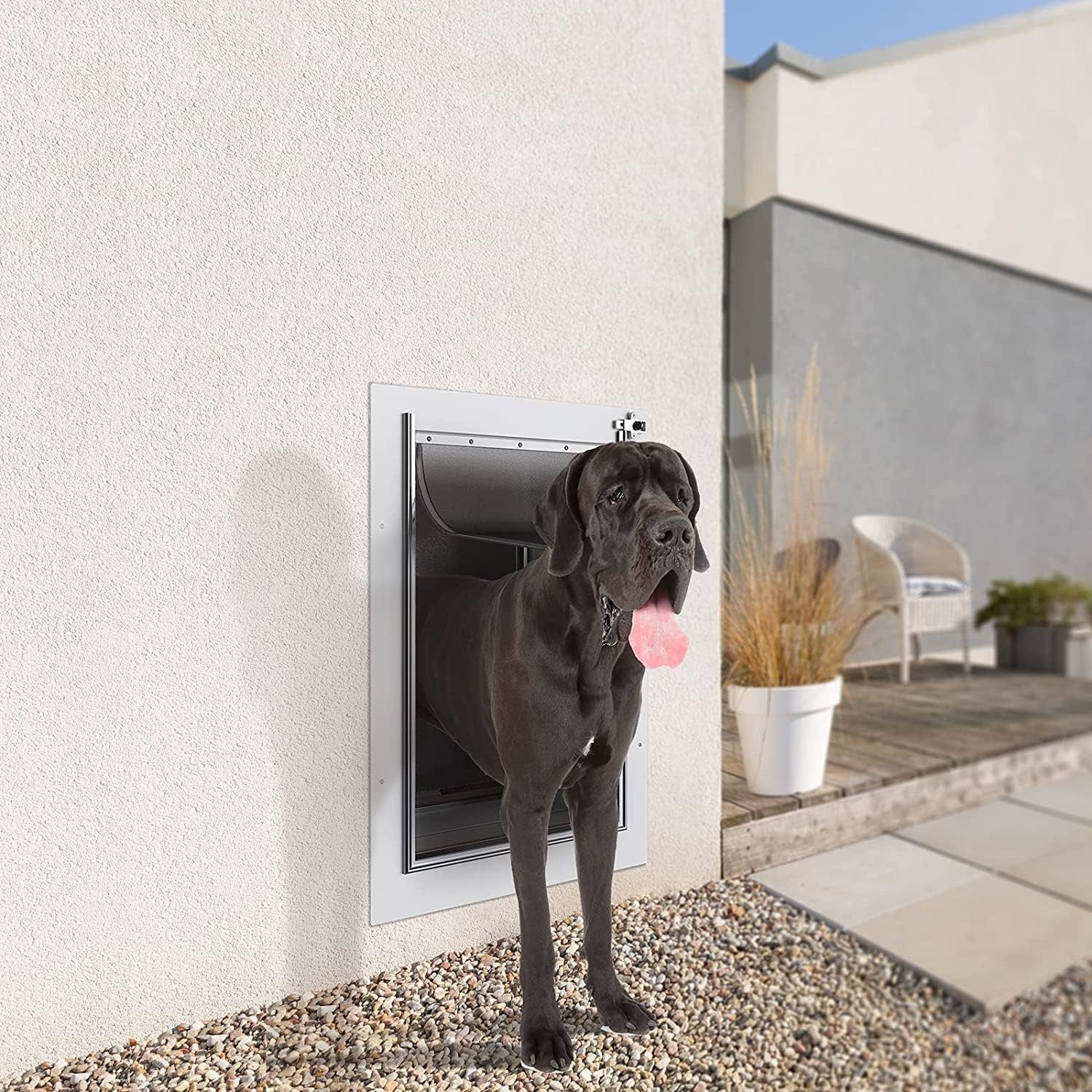Large Pet Door for Wall Installation, Featuring Steel Frame, Telescoping Tunnel, Aluminum Lock, and Double Flap Design for Dogs and Cats (Up to 100 lbs) - Durable and Strong