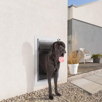 Large Pet Door for Wall Installation, Featuring Steel Frame, Telescoping Tunnel, Aluminum Lock, and Double Flap Design for Dogs and Cats (Up to 100 lbs) - Durable and Strong